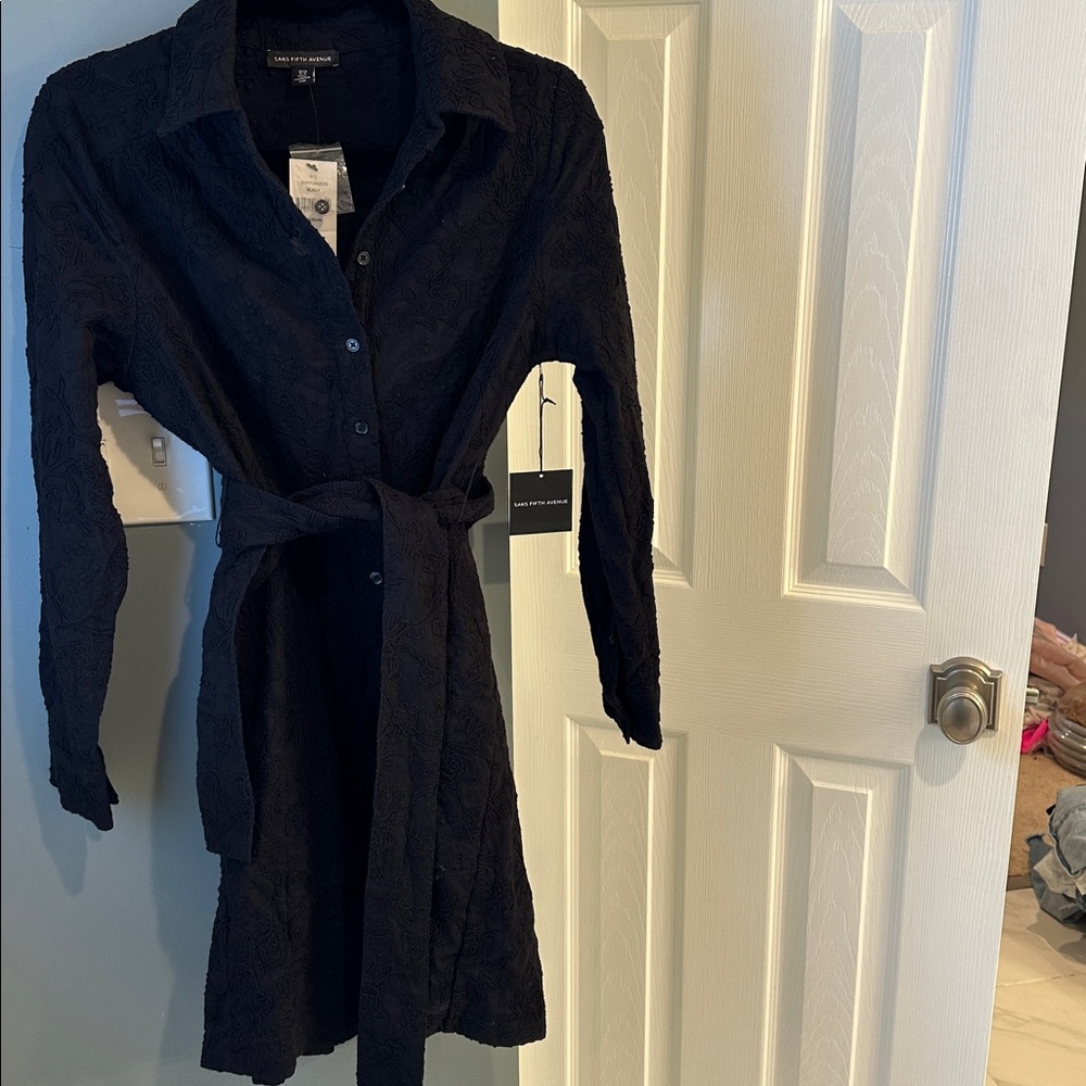 Saks Fifth Avenue Black Embroidered Shirt